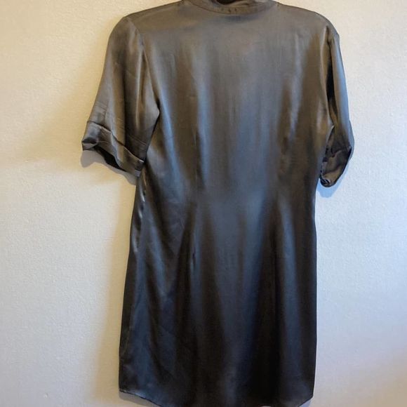 Theory Charcoal Pure Silk Short Sleeve Button Down Tunic Dress - Picture 5 of 8